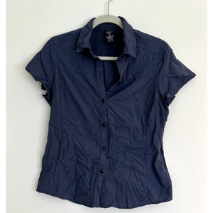 REI Tactel Nylon Blue Vented Short Sleeve Button Front Top Size Medium
